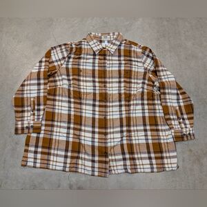 Duluth Trading Co Women's 3X Flannel Plaid White Orange Blue